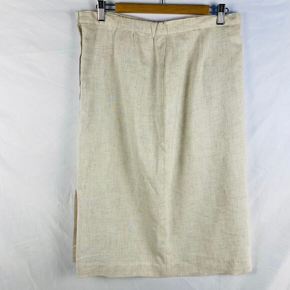 Vintage JBJ Sportswear Cream Linen A-Line Skirt Side Slit - Picture 3 of 8